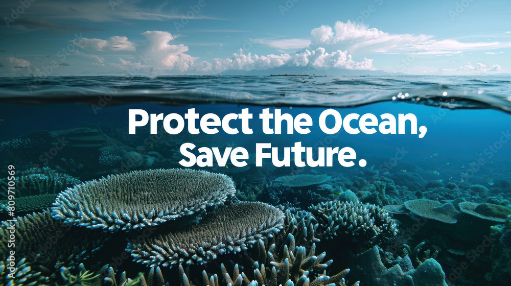 World Oceans Day. text on pale caral background: Protect the ocean ...
