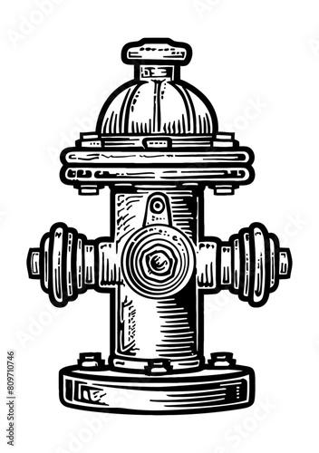 fire hydrant engraving black and white outline