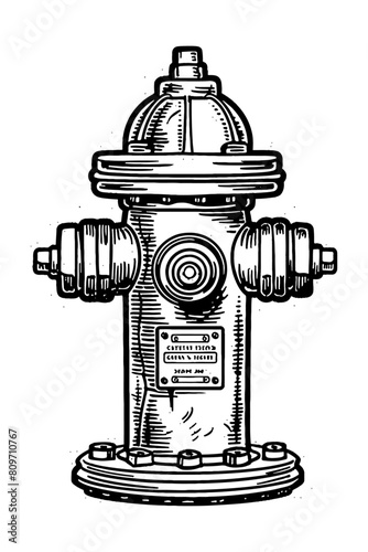 fire hydrant engraving black and white outline