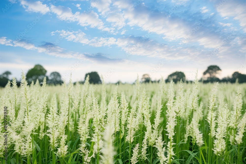 Beautiful White Grass flower Field on blue sky nature background Beautiful White Grass flower Field on blue sky nature background