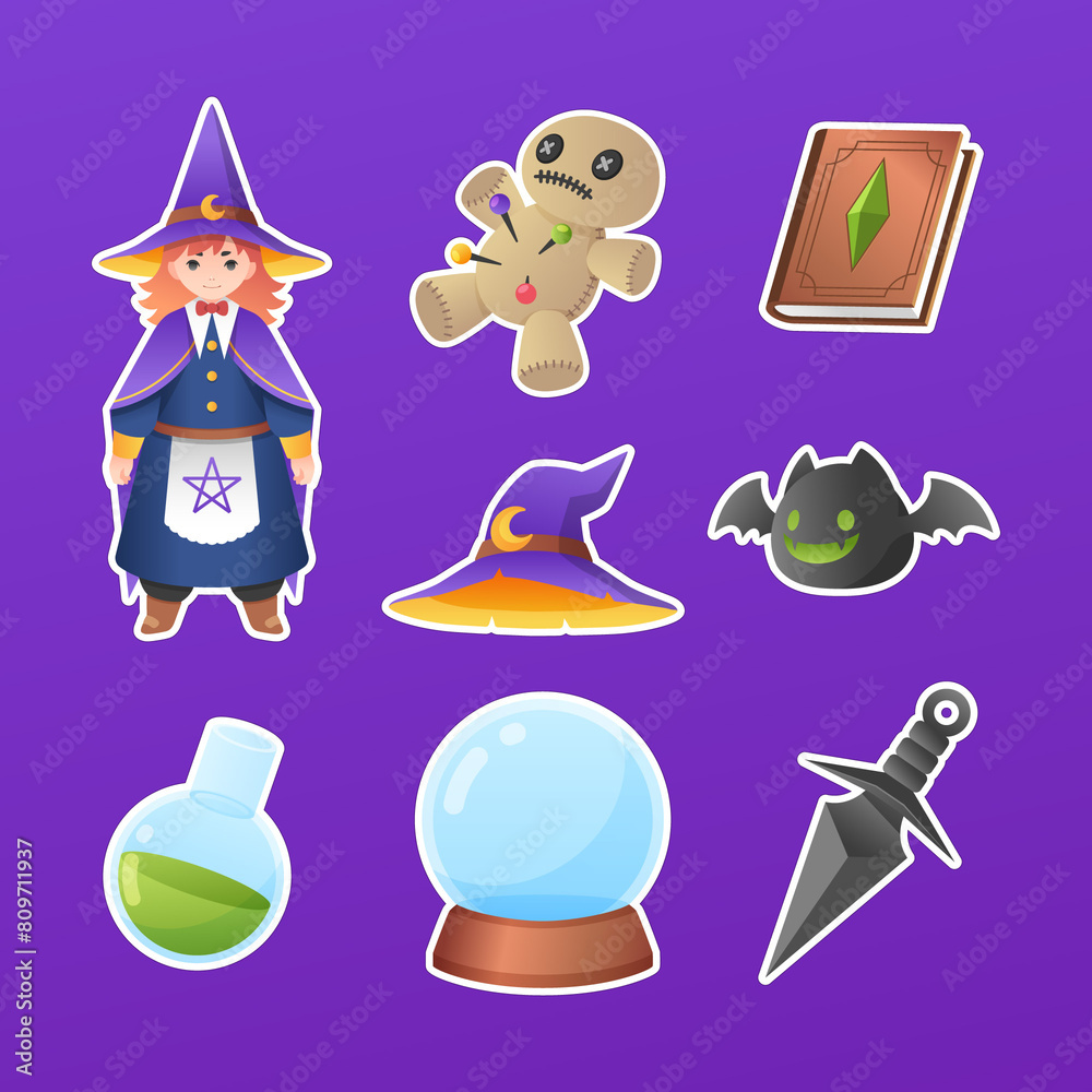 Hand drawn cartoon magic and witchcraft set Hand drawn cartoon magic and witchcraft set