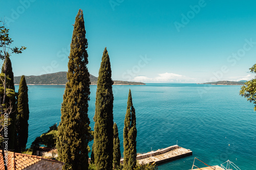 Vue sur la met et les îles Élaphites, Trsteno, Croatie 1