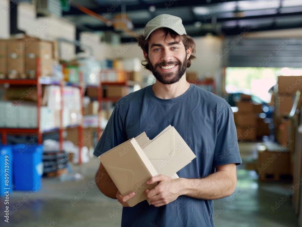 A postman, worker in service, portrait, focus