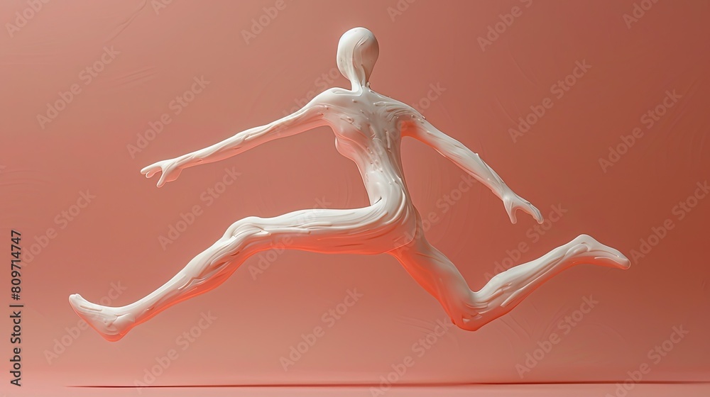 White 3d character with dynamic leaps on peach color background. White 3d character with dynamic leaps on peach color background.