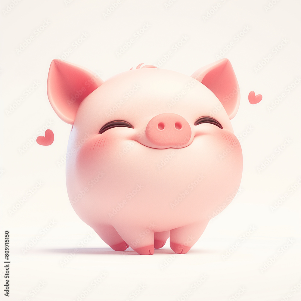 Happy Piggy with Hearts on a White Background Happy Piggy with Hearts on a White Background