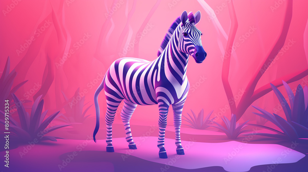 Fototapeta premium Create a 3D illustration of a zebra in a surreal glowing pink forest