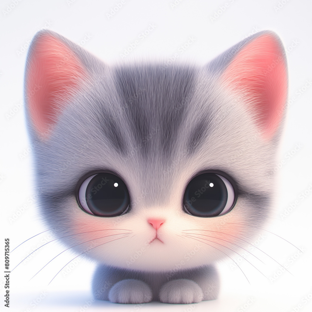 Portrait of Cute Grey Tabby Kitten on White