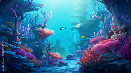 A beautiful and vibrant coral reef with a variety of fish swimming around. The corals are colorful and the water is crystal clear.