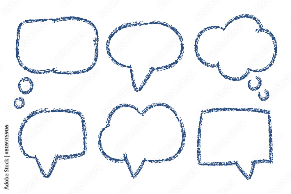 Set of crayon speech bubbles drawings. Vector hand drawn illustration isolated on white. Set of crayon speech bubbles drawings. Vector hand drawn illustration isolated on white.