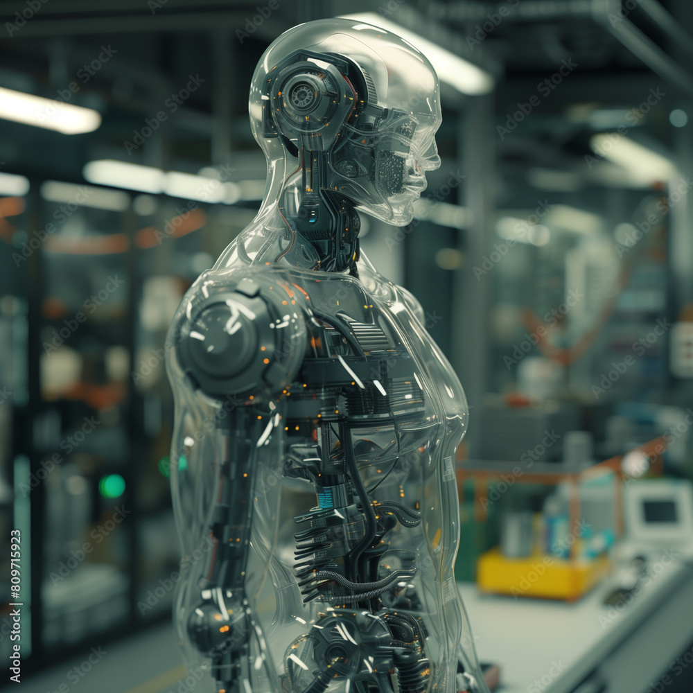 Futuristic humanoid robot in a laboratory setting Futuristic humanoid robot in a laboratory setting