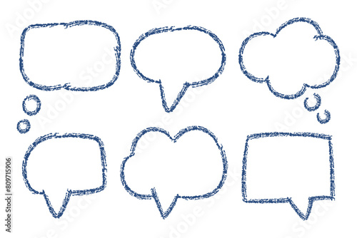 Set of crayon speech bubbles drawings. Vector hand drawn illustration isolated on white.