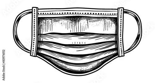 surgical mask engraving black and white outline