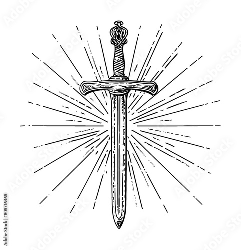 sword engraving black and white outline