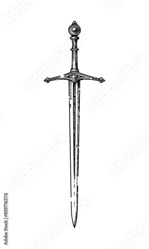 sword engraving black and white outline