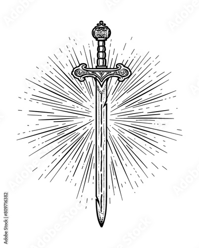 sword engraving black and white outline