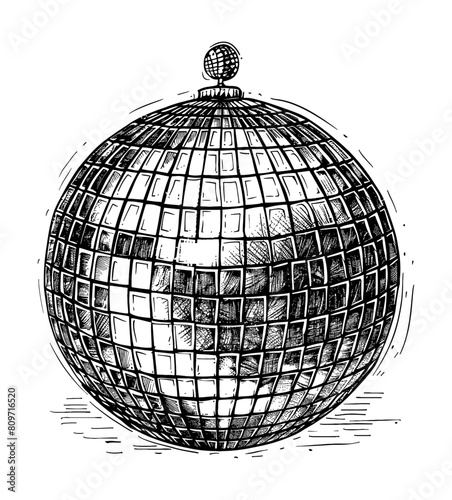 disco ball engraving black and white outline