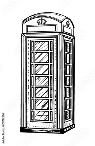 retro phone box engraving black and white outline