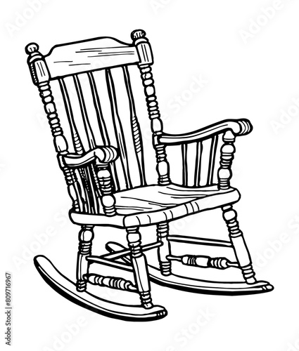 retro rocking chair engraving black and white outline