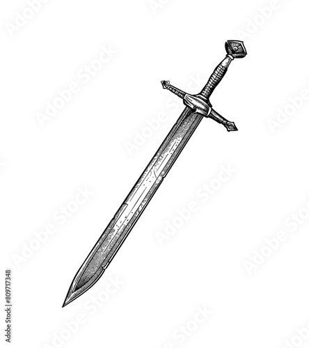 sword engraving black and white outline