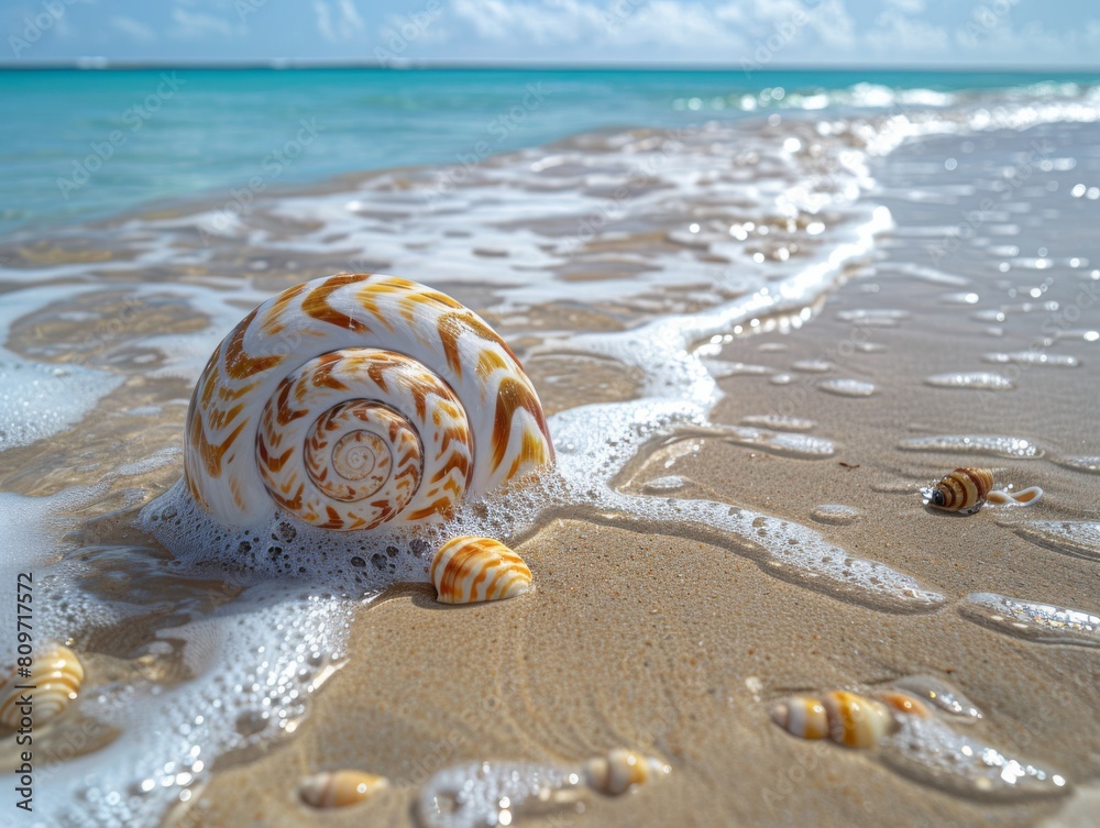 Obraz premium Seashell on the Beach, ocean, sunny