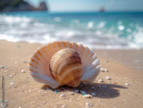 Seashell on the Beach, ocean, sunny close-up