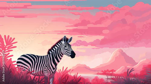 A beautiful zebra stands in the middle of a grassy plain