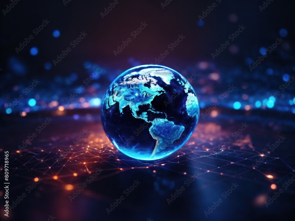 3D illustration dark blue high tech planet earth holographic background 3D illustration dark blue high tech planet earth holographic background