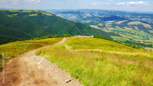 trail path down the hillside of gemba mountain also called hymba. beautiful carpathian landscape of ukraine in summer. popular travel destination photo