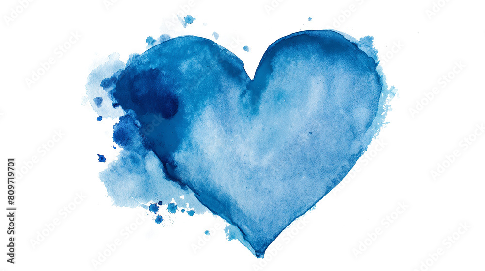 Watercolour Blue Painted Textured Heart on a white background