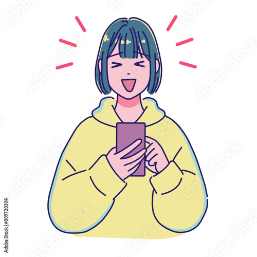 スマホを使うアニメ調の女の子
