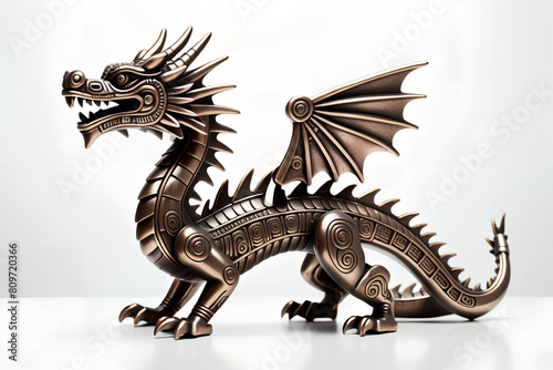 Metallic Dragon figurine. Isolated on white background. © eestingnef