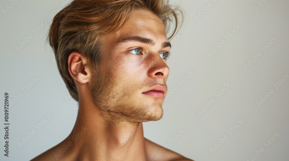 Fototapeta premium A Young Man's Contemplative Profile