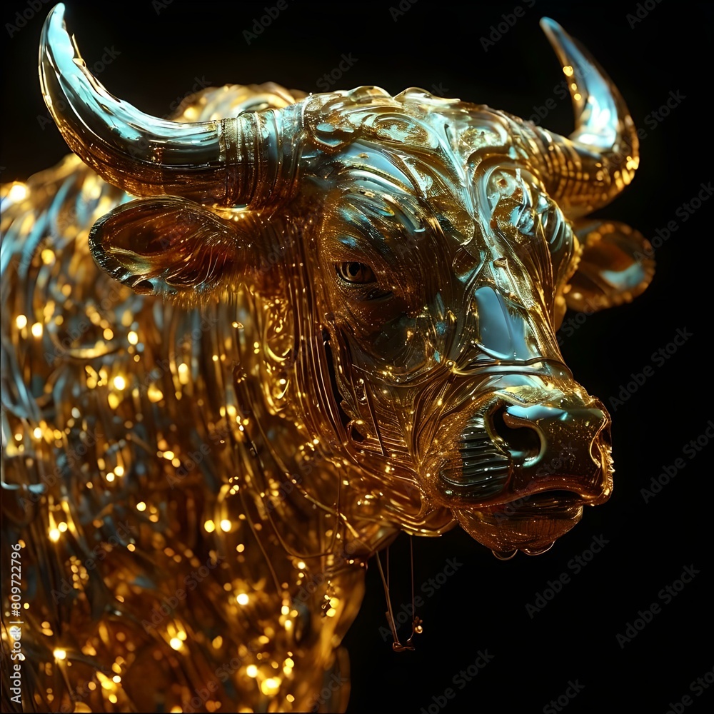 Amazing Taurus made of shiny gold neon wires Amazing Taurus made of shiny gold neon wires