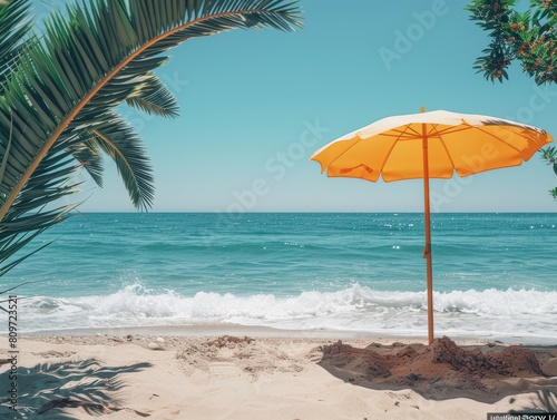 Beach umbrella at summer under the sun at sunny day, orange, yellow © Thibaut Design Prod.