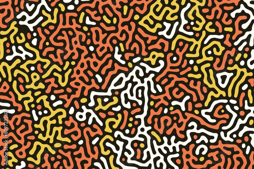Abstract vector illustration features a complex organic maze with vibrant orange accents, reminiscent of biological structures, offering a creative and modern decor element (ID: 809723560)