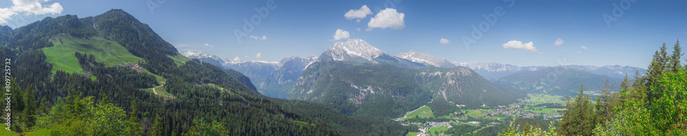 View of mountain valley near Jenner mount in Berchtesgaden National Park, Alps