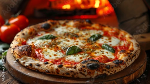 italian pizza making, cooked in a fired oven, the cheese bubbling and the crust crispy, its a genuine taste of italy photo
