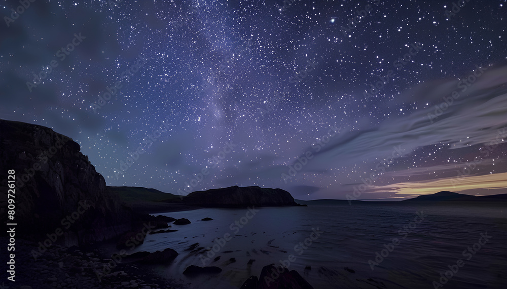 Amazing starry sky over sea at night