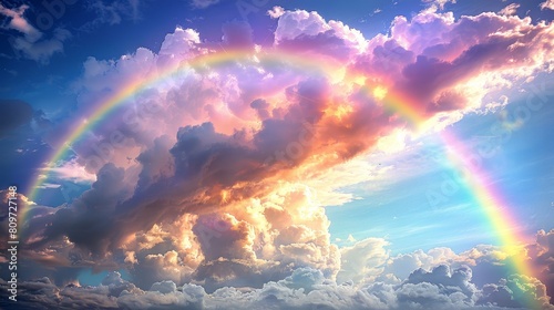 Illustrator vector flat style rainbow with clouds