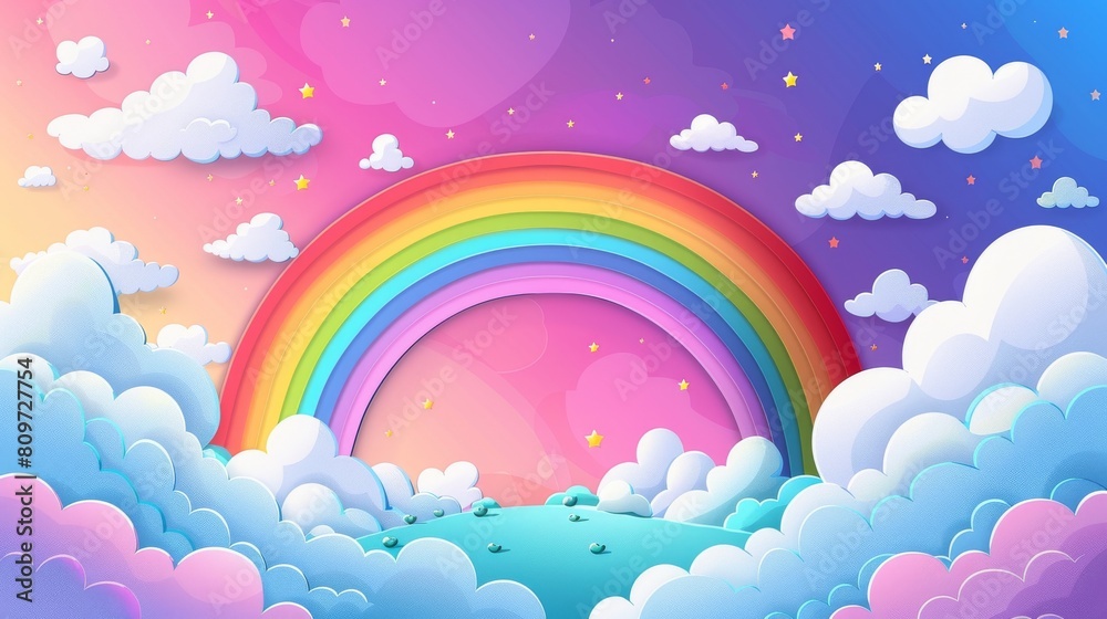 Illustrator vector flat style rainbow with clouds. Illustrator vector flat style rainbow with clouds.