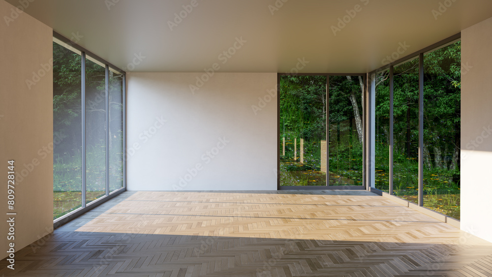 Fototapeta premium Large luxury modern bright interiors Living room mockup illustration 3D rendering image
