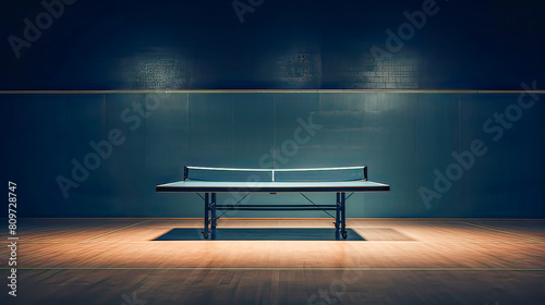 Obraz na płótnie Brightly lit interior, empty ping pong court bathed in warm orange artificial light. w salonie