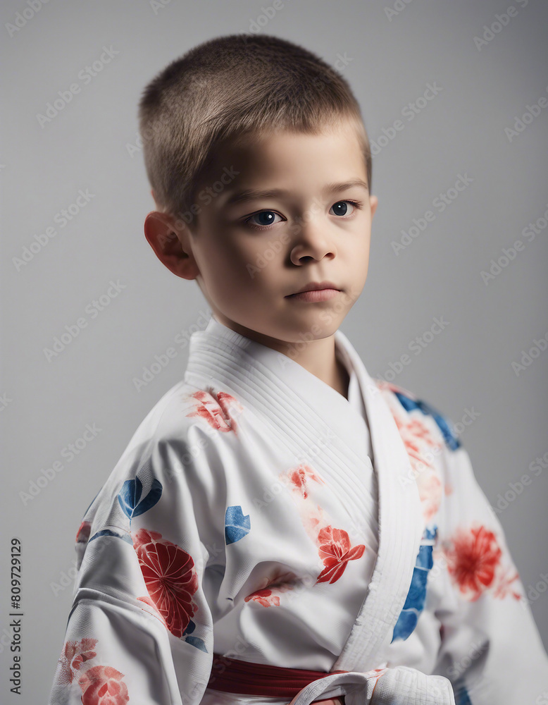 Portrait of a American karate child in kimono, isolated white background
Portrait of a American karate child in kimono, isolated white background