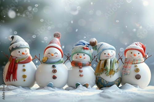 Olaf in the middle of the snow lined up, funny, children's, realistic, Christmas theme, generative ai photo