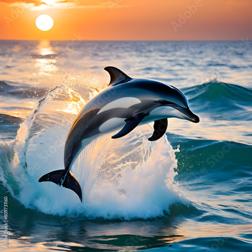 Dolphins Jumping Over the Blue Sea With the Ripples of Sunset