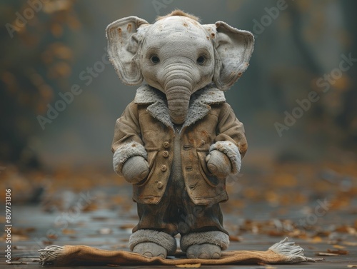 An artistic elephant costume in minimalist design stands out against a canvas backdrop  sparking creative inspiration.