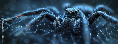 3D rendered minimalistic spider costume with a web pattern, dark background for a spooky yet stylish effect photo