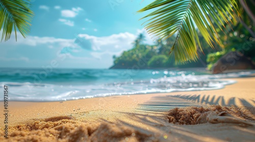 Tropical summer sand beach holiday blur background vacation travel concept with copy