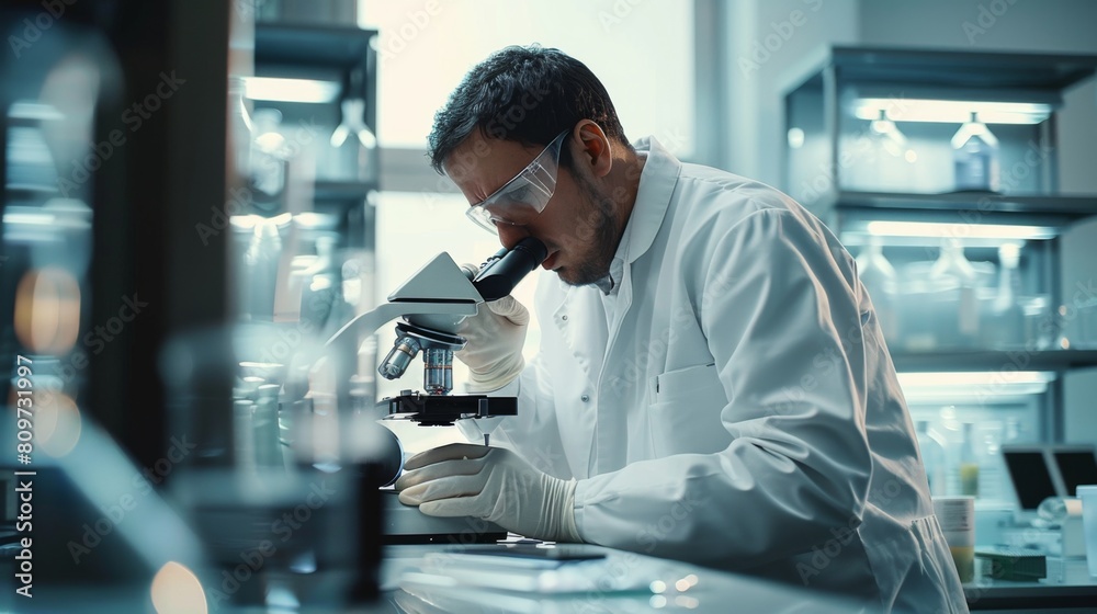 pharmaceutical scientist using a microscope for drug quality analysis pharmaceutical scientist using a microscope for drug quality analysis