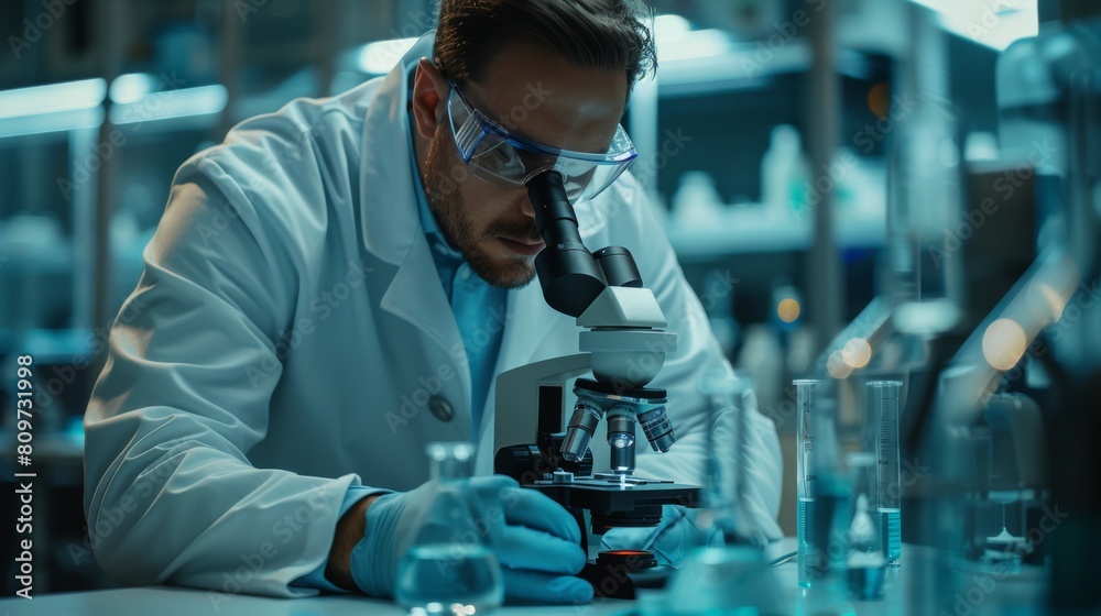 © G.Go - pharmaceutical scientist using a microscope for drug quality analysis